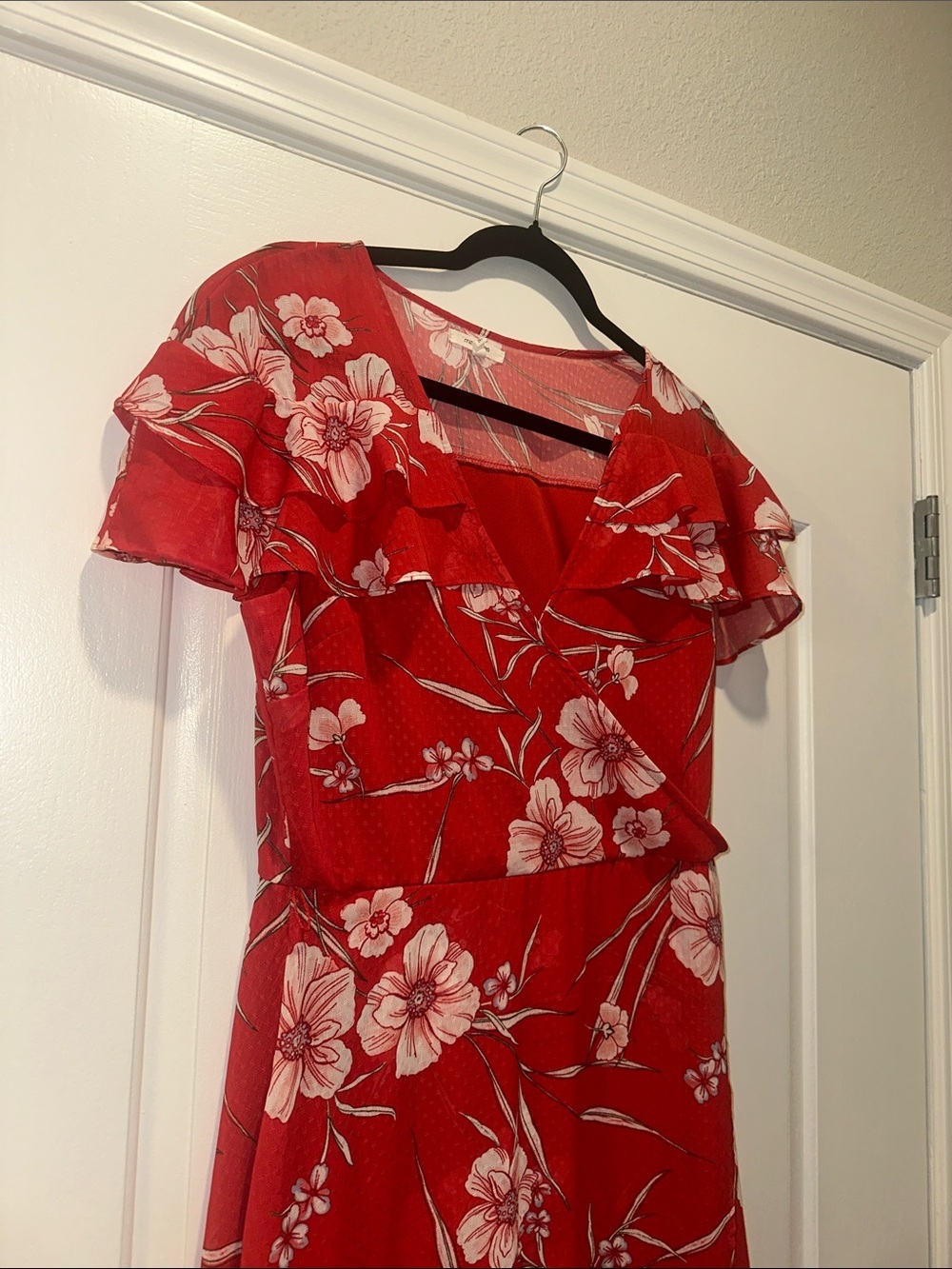 Maurices Red Floral Maxi Dress with White Blooms with belt size medium - Picture 2 of 8